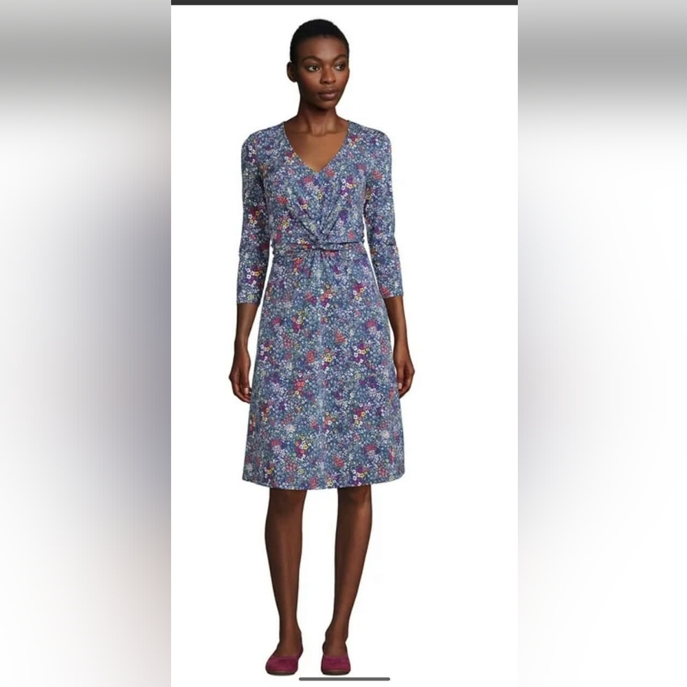 Lands End Sleeveless Floral Dress M Tall
